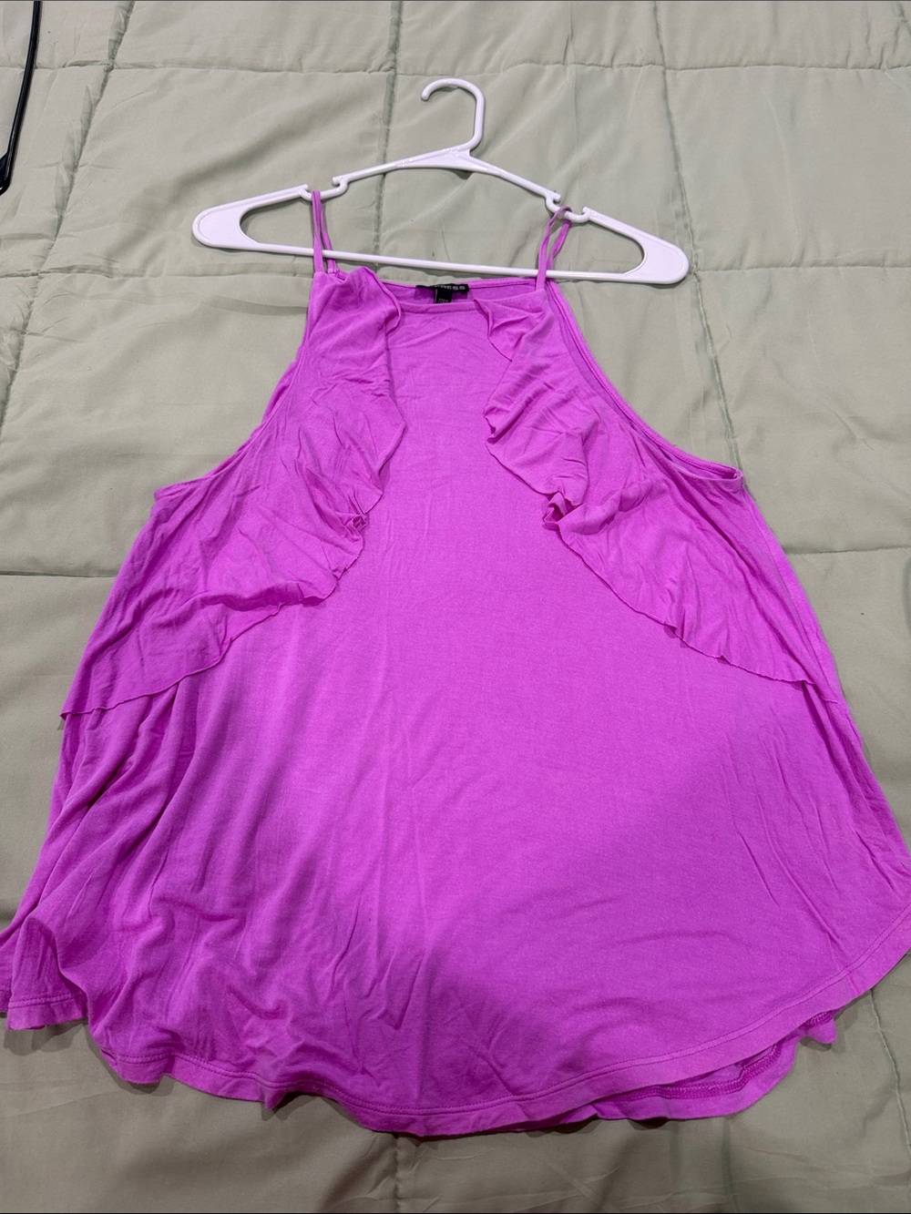 Express Magenta Ruffle Halter Tank